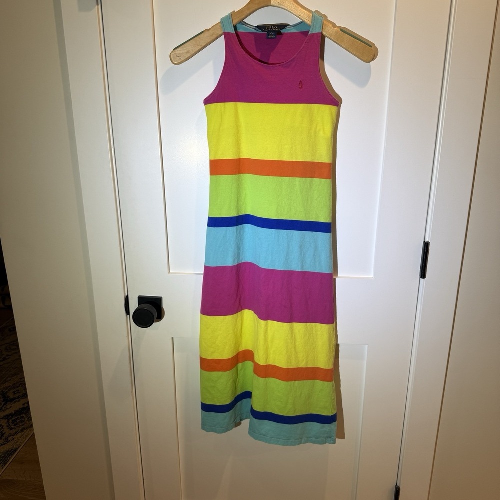 Ralph Lauren Polo Cotton Racer Bacl Stripe Sun Dress Size 8-10 *Runs Small*
